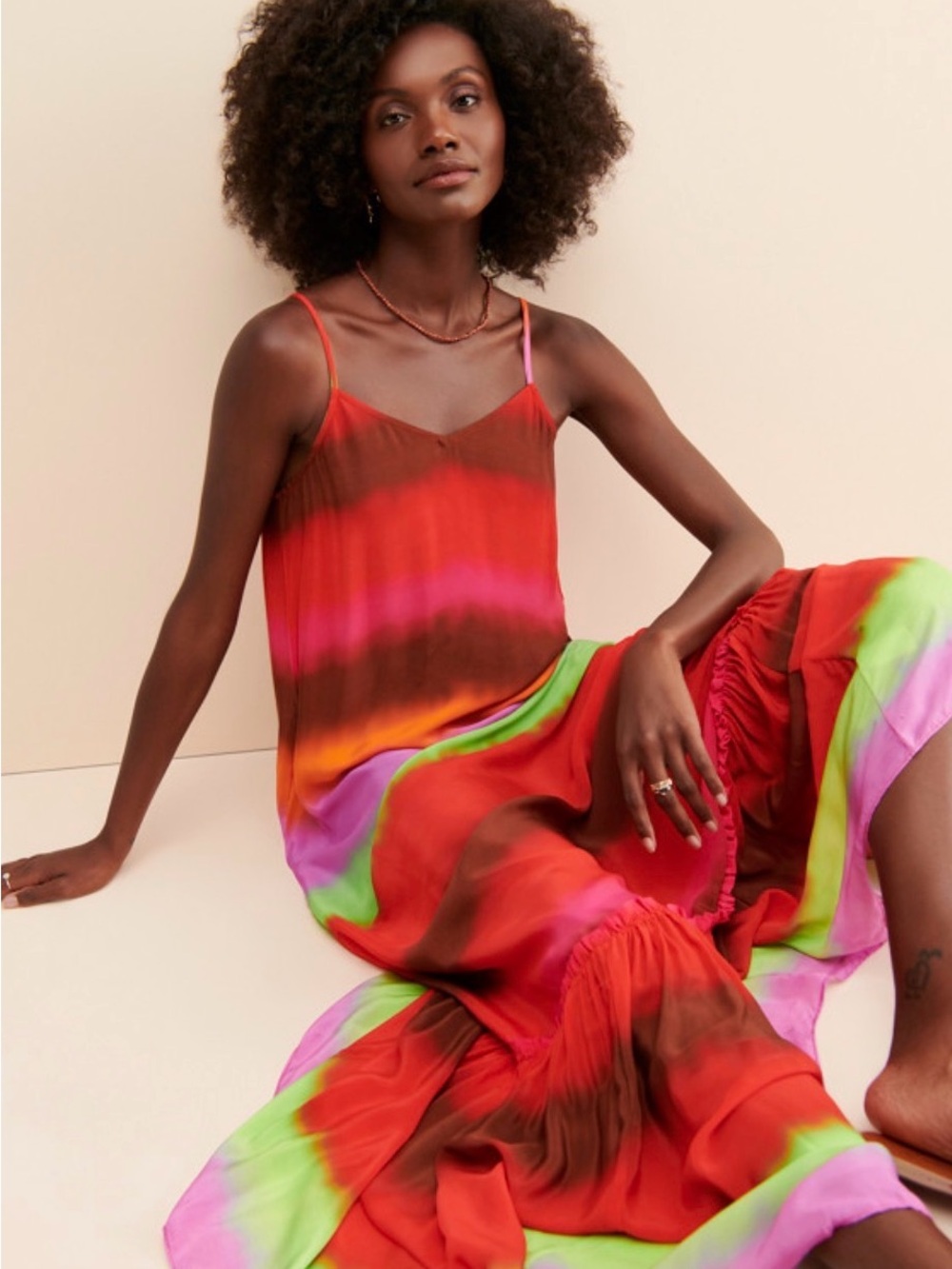 THE ODELLS multicolor striped Alyssa Maxi Dress in a printed silk viscose blend